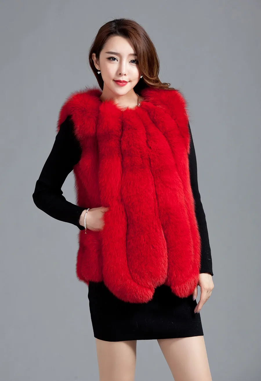 2017 роскошный женский жилет с натуральным лисьим мехом осенне-зимняя женская