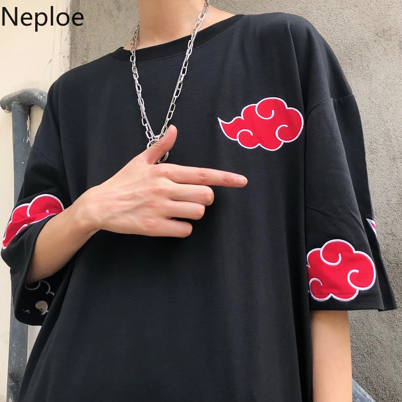 Neploe/вышитые футболки с аппликацией облаков японская свободная футболка коротким