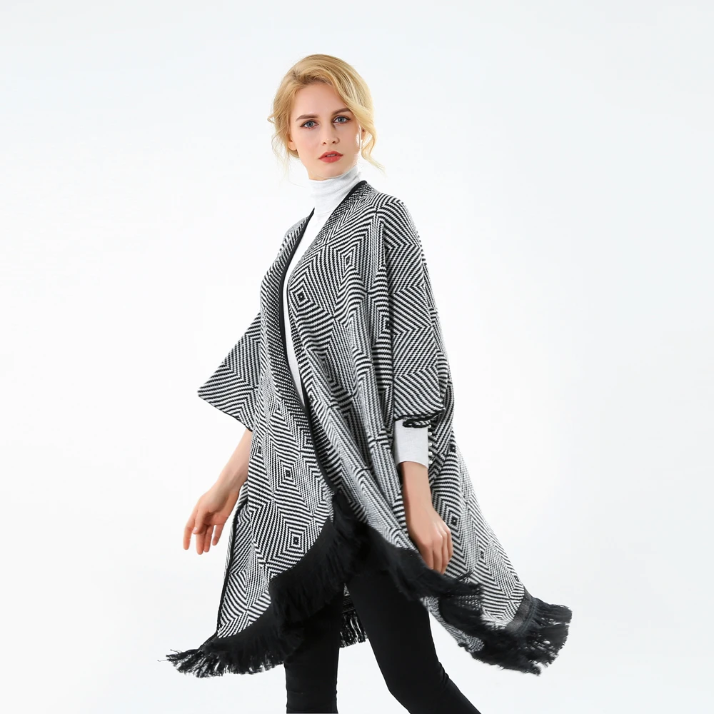 Winfox 2017 Новый бренд модное зимнее черно белое клетчатое Полосатое пашмины