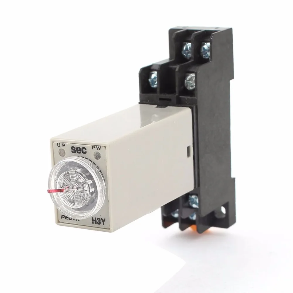 

DC 12V DC24V AC110V AC220V H3Y-2 DPDT 30S 0-60 Seconds 0-30 minute Power on Timer Time Delay Relay w Base Socket