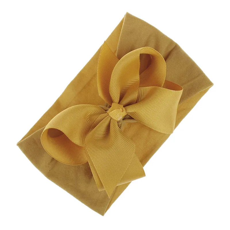 style 3 yellow Милая Детская повязка на голову с бантиками, одноцветная эластичная повязка на голову для новорожденных девочек, нейлоновая лента для волос для младенцев, Детские аксессуары для волос - Цвет: style 3 yellow