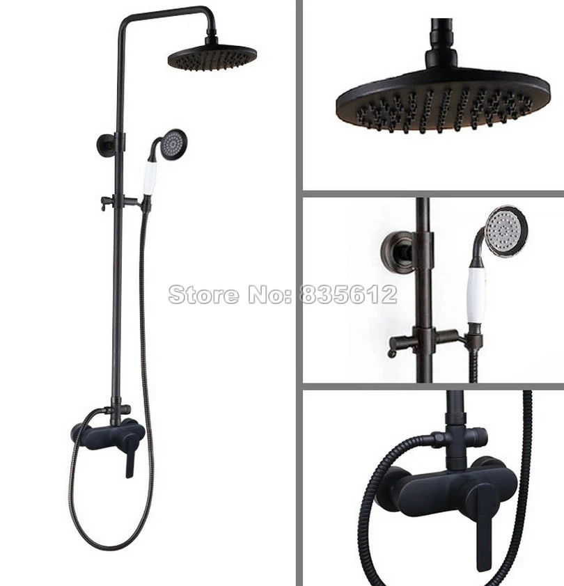 Дождевой смеситель для душа с ручным душем настенный кран ванной комнаты черный