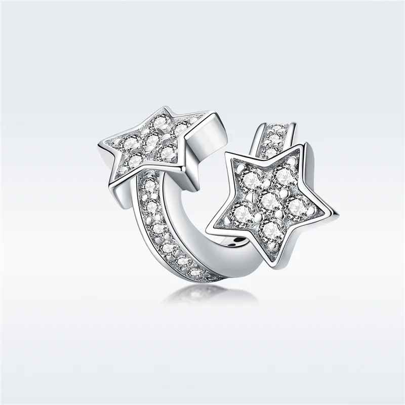 Браслет Pandora,, 925 пробы, серебряный, со звездами, бусины, S925, белый, CZ, метеор, блестящие Подвески для изготовления ювелирных изделий