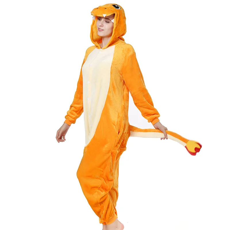 Чармандер динозавр кигуруми Onesie взрослых женщин животных пижамы Пижама покемона один кусок зимняя теплая Пижама для косплея
