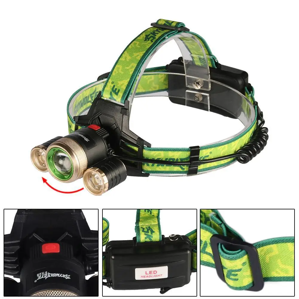 Skywolfeye Zoomable 22000 LM T6 3 LED Head Light 4 Modes Rechargeable USB Hunting Lamp +2X 18650 Li-ion Batteries PJW | Лампы и