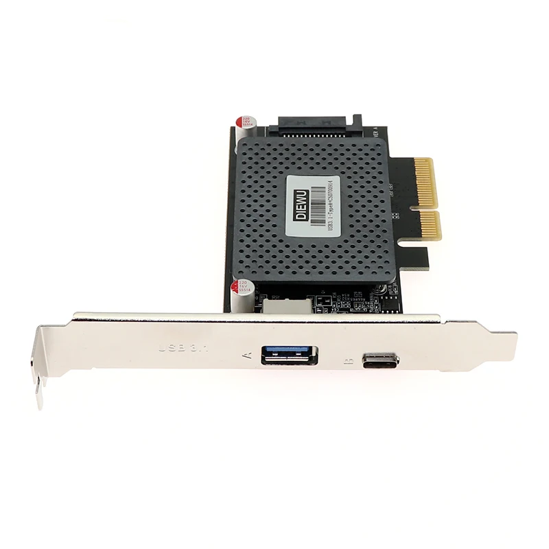Плата расширения USB3.1 тип A + C PCI E с 15 контактным адаптером SATA Power 10 Гбит/с ASM1142 чип pcie