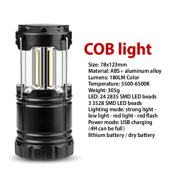 COB light CHIZAO походный светильник, наружная аварийная лампа, многофункциональный портативный Рабочий светильник-вспышка, светильник-палатка, фонарь для рыбалки, походов - Мощность в ваттах: COB light