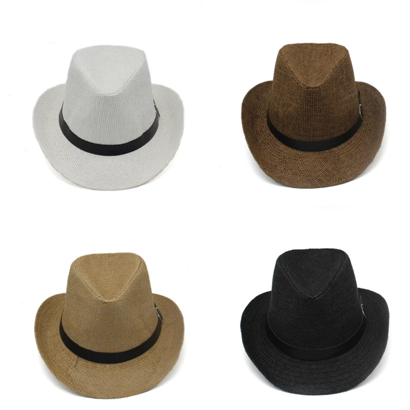 

Summer paper straw jazz hats with Belt Buckle women men Outdoor wide brim Beach Travel Sunhat sunshade Cowboy Hat Fedoras