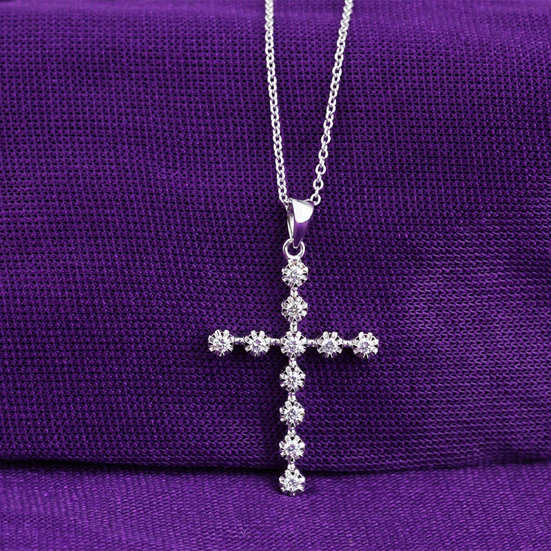 Классический Cross Diamond Кулон Цепочки и ожерелья ювелирные изделия 14 К 585 белого