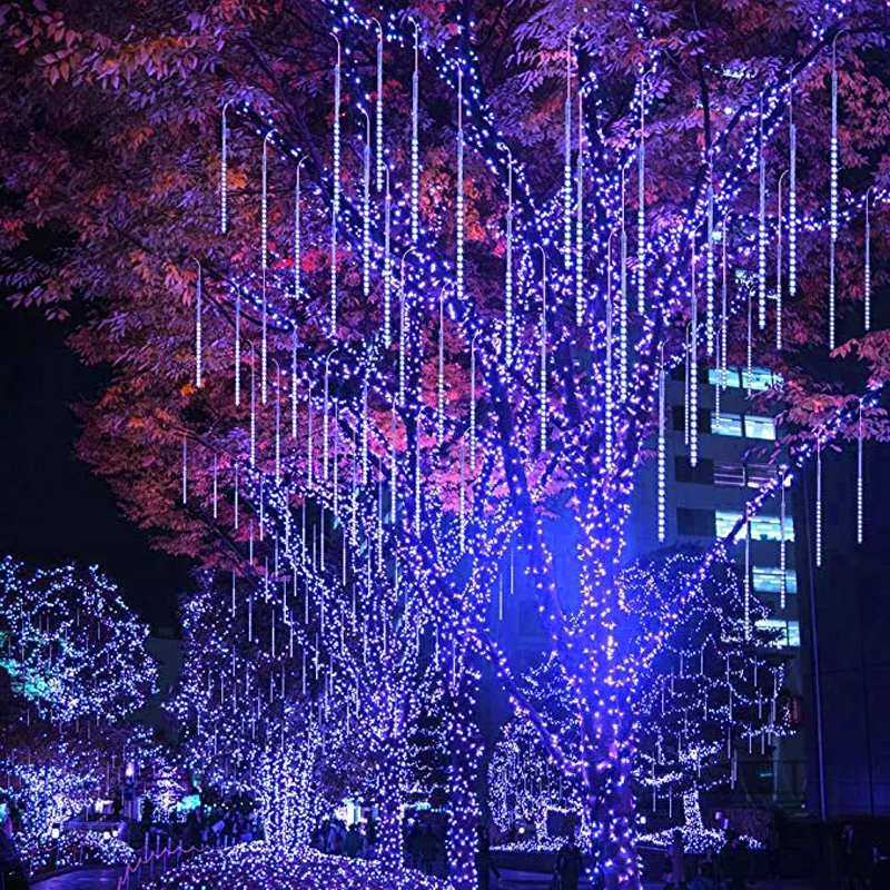 3M 144 Leds Fairy Shower Rain String Lights 8 Pcs 30cm Meteor Tube Lamp For Garden Tree Patio Square Wedding Curtain | Освещение