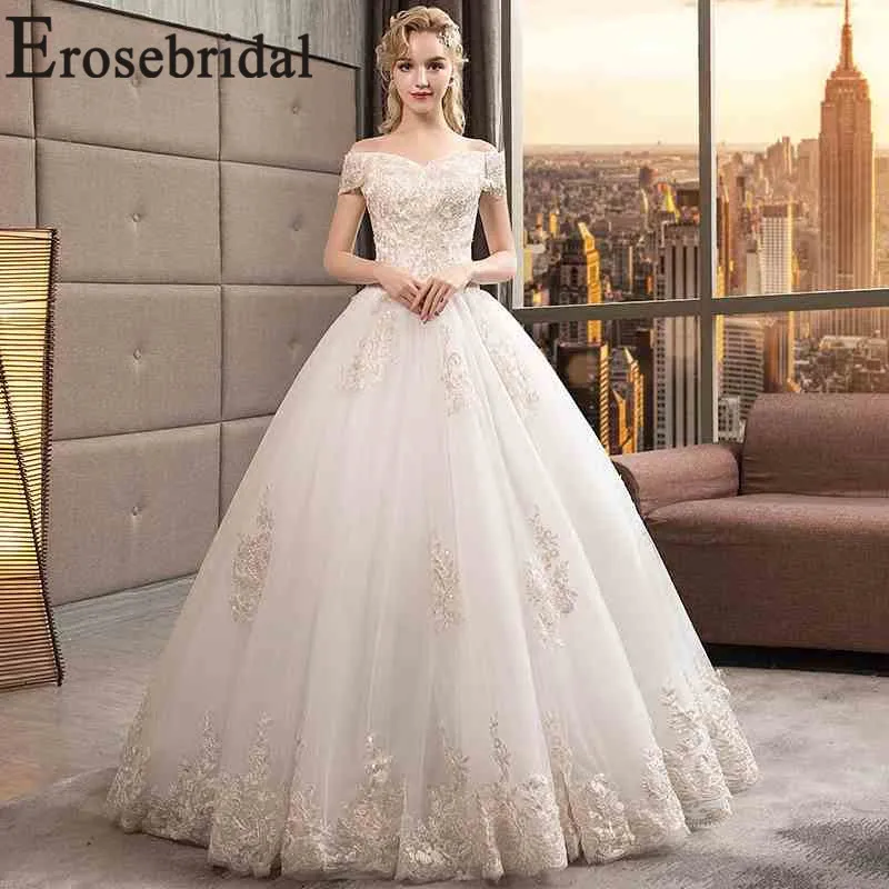 Picture Color Erosebridal бальное платье, свадебное платье, элегантное кружевное свадебное платье с кружевным лифом и открытой спиной Vestido De Noiva - Цвет: Picture Color