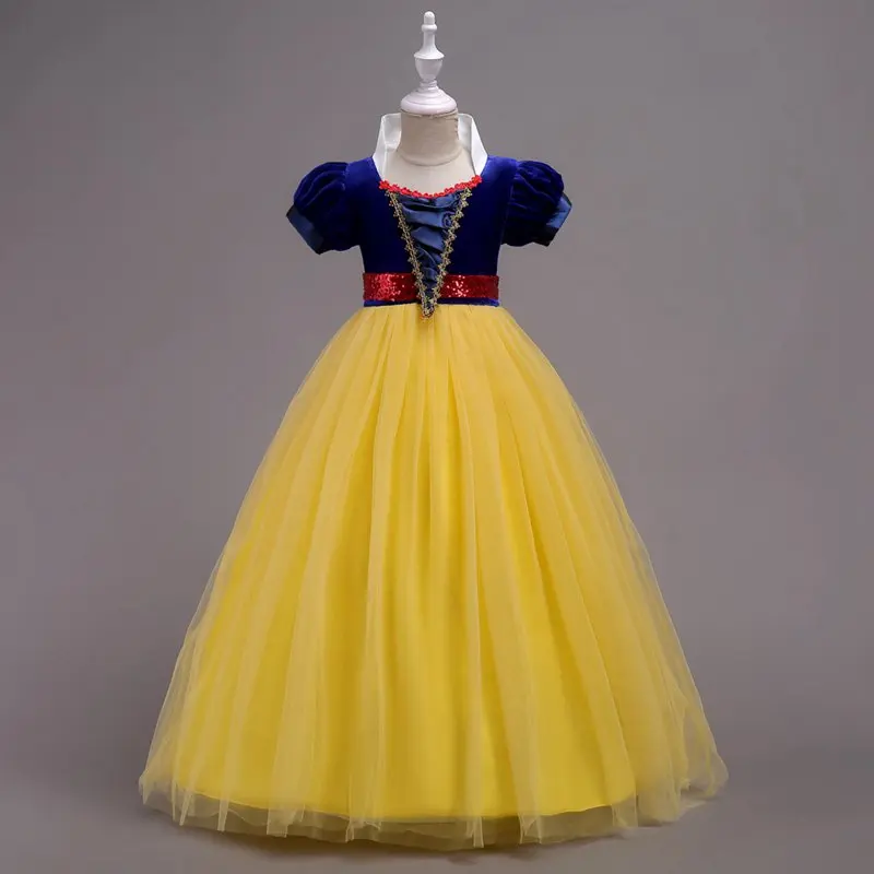 Yellow Snow White MUABABY платье Белоснежки для девочек Роскошные вечерние платья с пышными рукавами для выпускного вечера для подростков детский многослойный маскарадный костюм для детей от 4 до 14 лет - Цвет: Yellow Snow White