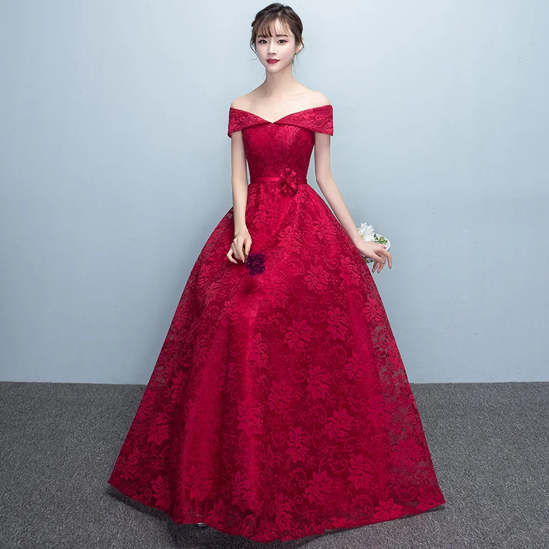 Robe De Soiree красное вечернее платье длинное кружевное с вырезом лодочкой и рукавами