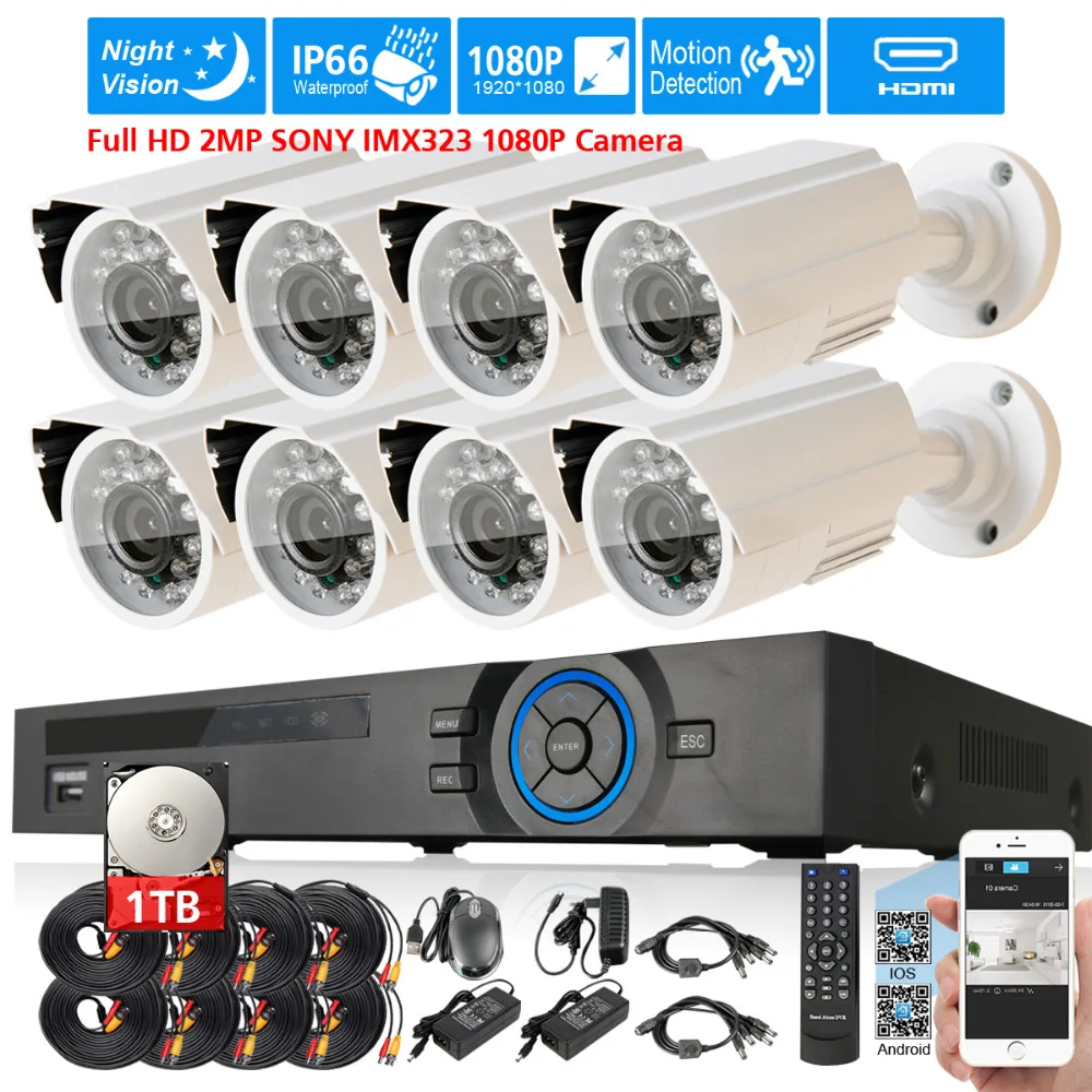 8 канальный ahd 1080 P dvr шт. 2.0mp sony 323 датчик камеры Видеонаблюдения КОМПЛЕКТ Системы