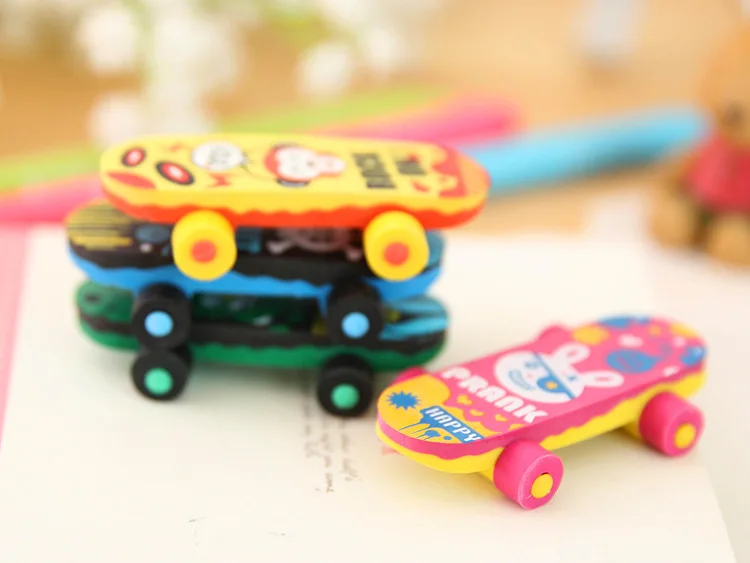 20 PCS Creative skateboard Cartoon Cute eraser Children's toy student rubber School Supplies Wholesale