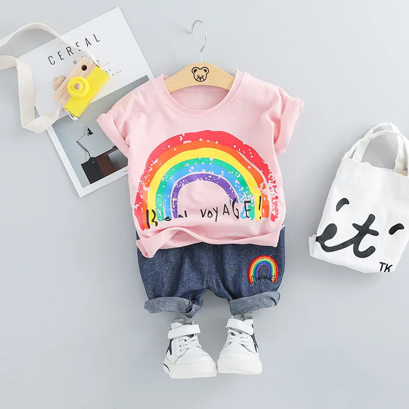 2019 Summer Toddler Infant Clothing Sets Baby Girls Boys Clothes Suits Rainbow T Shirt Shorts Kids Children Costume | Детская одежда и