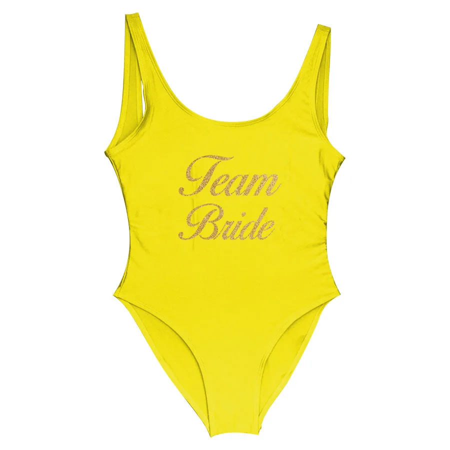 Team Bride 5 Новинка, женский купальник, сдельный купальник, для команды, невесты, блестящий, золотой принт, купальный костюм, монокини, боди, для холостяков, вечерние - Цвет: Team Bride 5