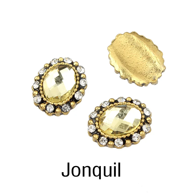 Jonquil 10 шт смешанный цветной горный хрусталь овальный сплав 3d-украшения для ногтей DIY Блестящий сплав Гвозди Инструменты - Цвет: Jonquil