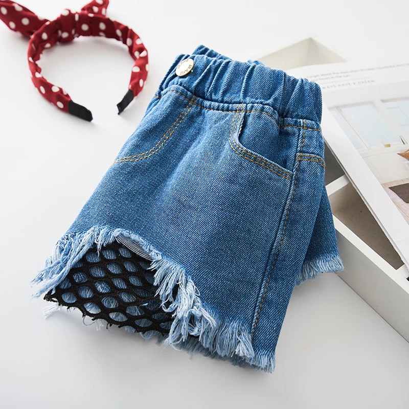 Джинсовые шорты для девочек с мультяшным рисунком рваные джинсы Короткие штаны
