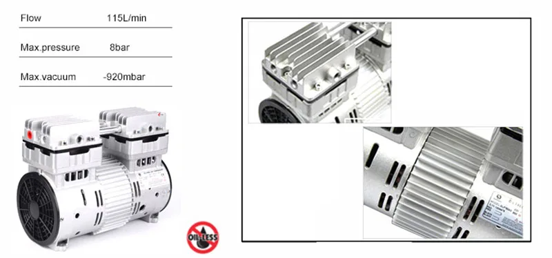 HYW-780 AC110/220 v 780w AC безмасляный высокое Давление поршневой компрессор, насос с 120L/мин воздушный поток