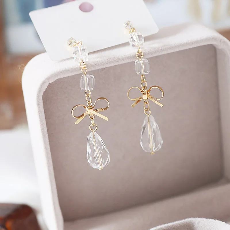 Женские Прозрачные Серьги sanлето 2019 с бантом Длинные романтичные серьги-капельки