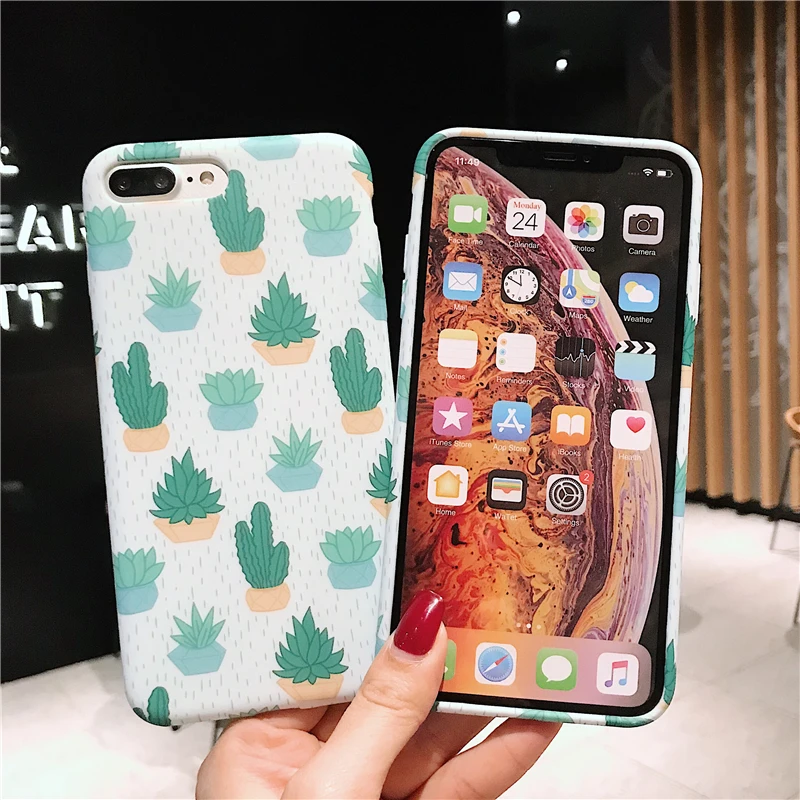 Sdreefge Green Plant Cactus Anti-stain Soft Shell Cover For iPhone X 6 6S 7 8 plus Phone Case iphone XR XS Max |