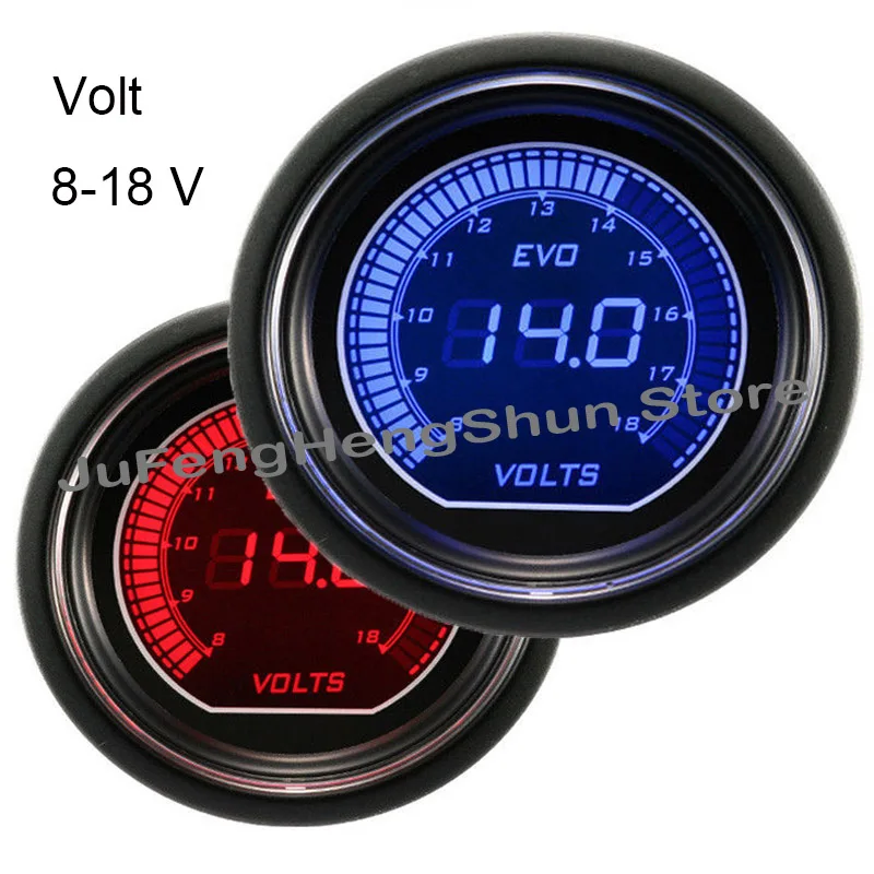 Volt Gauge 52 мм Автомобильный манометр Turbo Boost температура воды Масляный Пресс воздушный топливный коэффициент вольт Тахометр Датчик температуры выхлопных газов Авто 12 В светодиодный измеритель - Цвет: Volt Gauge