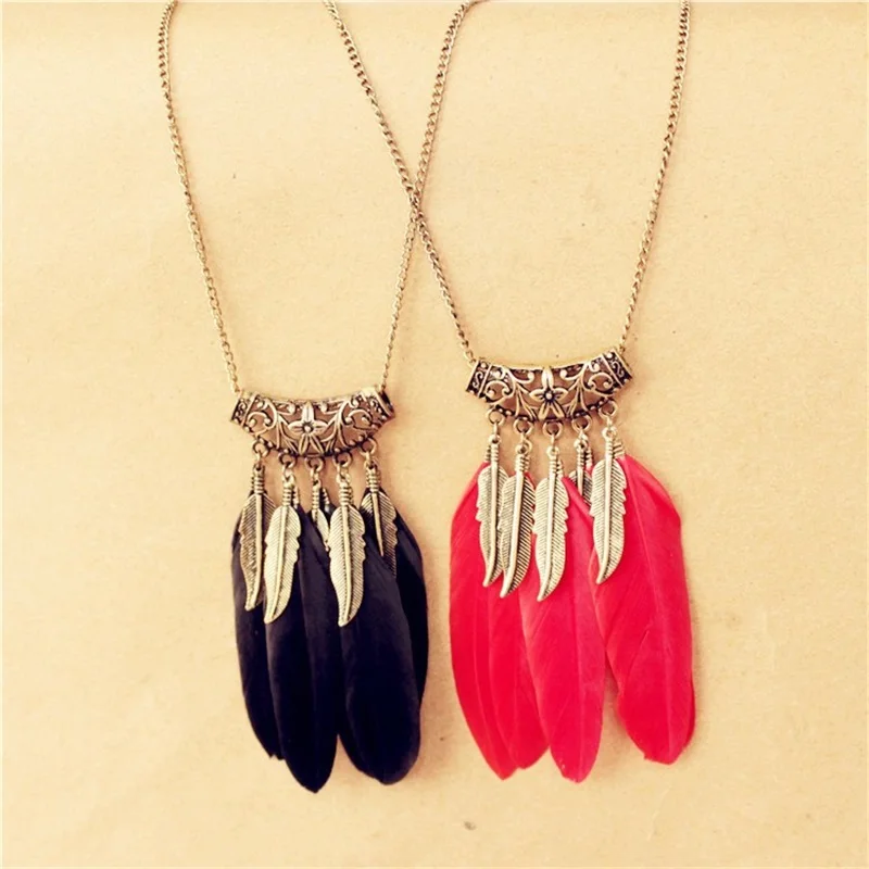 YiYaoFa Handmade Feather Necklaces For Women Vintage &amp Pendants Long Chain Necklace FN-04 |