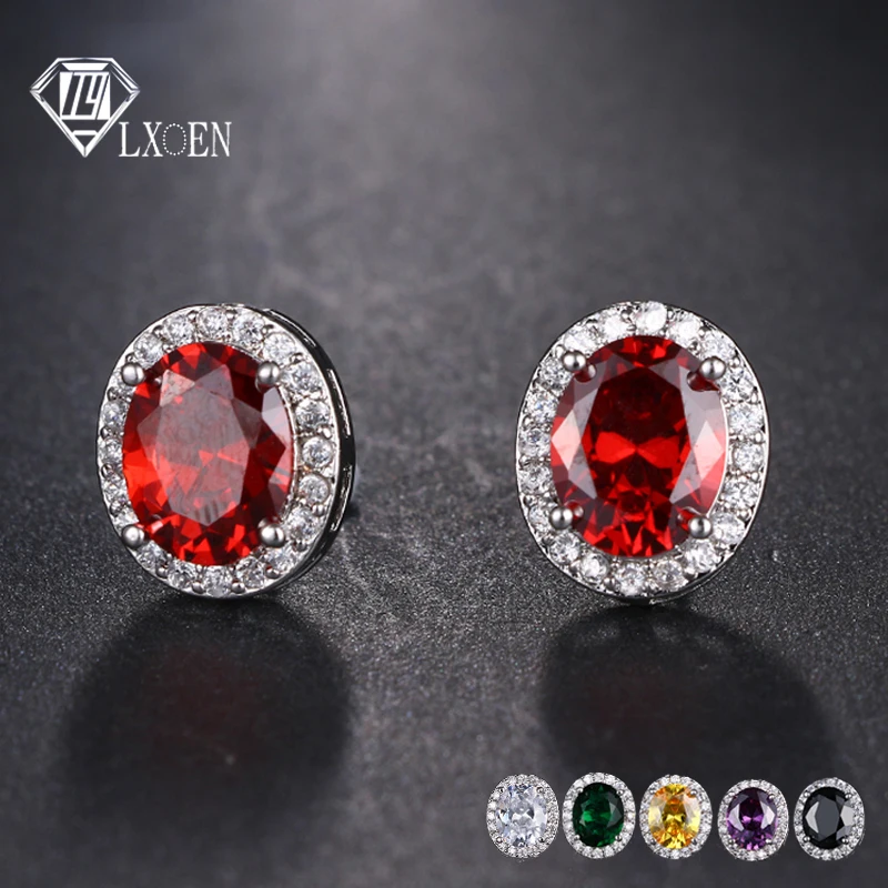 Серьги гвоздики LXOEN с овальной друзой женские ювелирные украшения красным