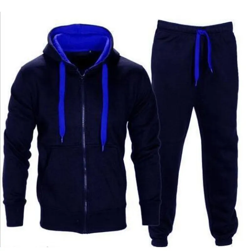 Dark Blue Blue LAAMEI Мужской комплект, осень, спортивная одежда, модный мужской комплект, 2 шт., спортивный костюм, на молнии, с капюшоном, толстовка, куртка+ штаны, Moleton, мужской комплект - Цвет: Dark Blue Blue
