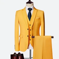 yellow mens slim fit custom tailored suits business 2 buttons male dinner party ternos suits 3 pieces grooming tuxedo jacket