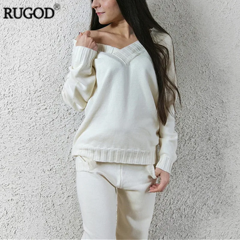 RUGOD, Теплый Зимний вязаный свитер, костюмы для женщин, Модный пуловер с длинным рукавом+ длинные штаны, костюм, толстые спортивные костюмы, верхняя одежда Befree