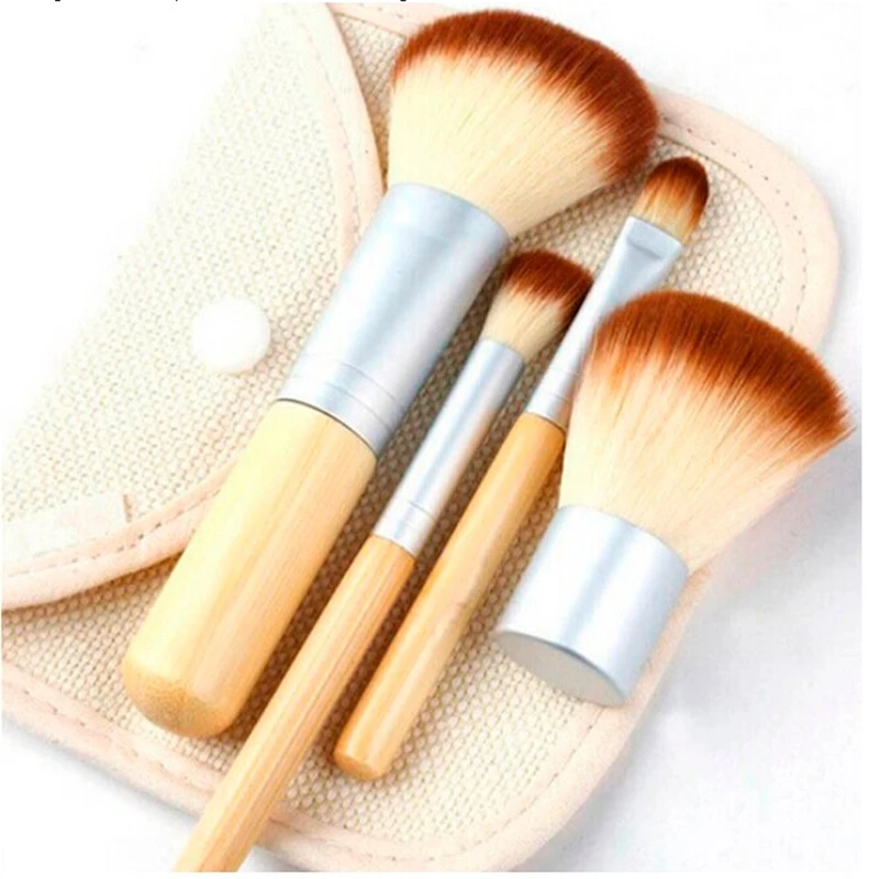 

GUJHUI New Arrival 4PCS Professional Bamboo Makeup Cosmetic Foundation Powder Eyebrow Blush Brush