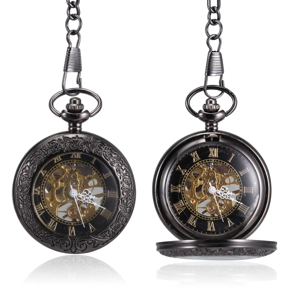 Men Women Quartz Pocket Watch Retro Glass Rome Number Dial with Chain LL@17