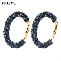 yfjewe new design women bohemian charm austrian crystal hoop earrings geometric round shiny rhinestone big earring jewelry e605