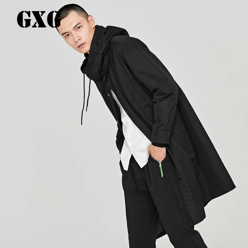 Gxg Мужская 2017 Осень Новые модные тенденции Черный Длинные черные пальто человек