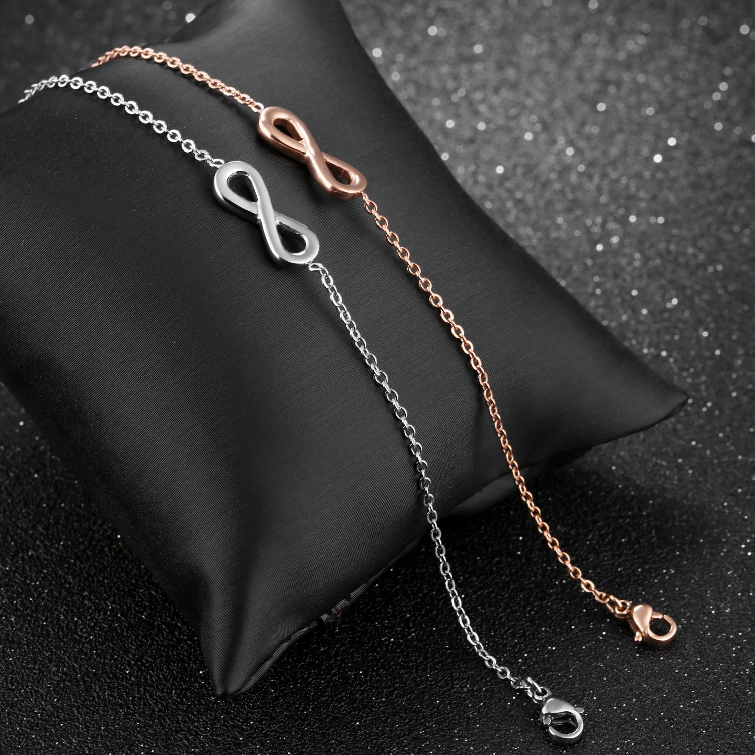 AliExpress Нержавеющая сталь бесконечное 8 Обычная титановая сталь цепь из розового золота настраиваемый Шарм Браслеты для Для женщин
