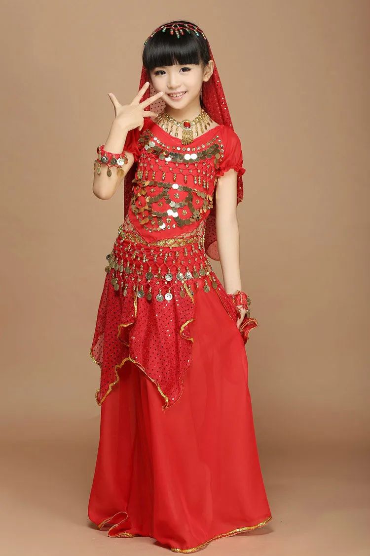 red 3 pcs Дети живота Танцы костюмы одежда детская одежда для Танцев Живота Танцы для подарок для девочек индийские платья 3 цвета - Цвет: red 3 pcs