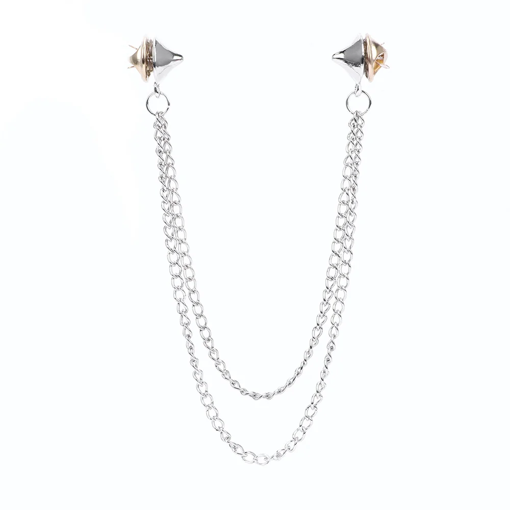 silver Женские рубашки-гвоздики, воротник, шейный наконечник, брошь на цепочке, кисточки, панк, готика, для женщин, мужчин, аксессуары для костюма - Окраска металла: silver