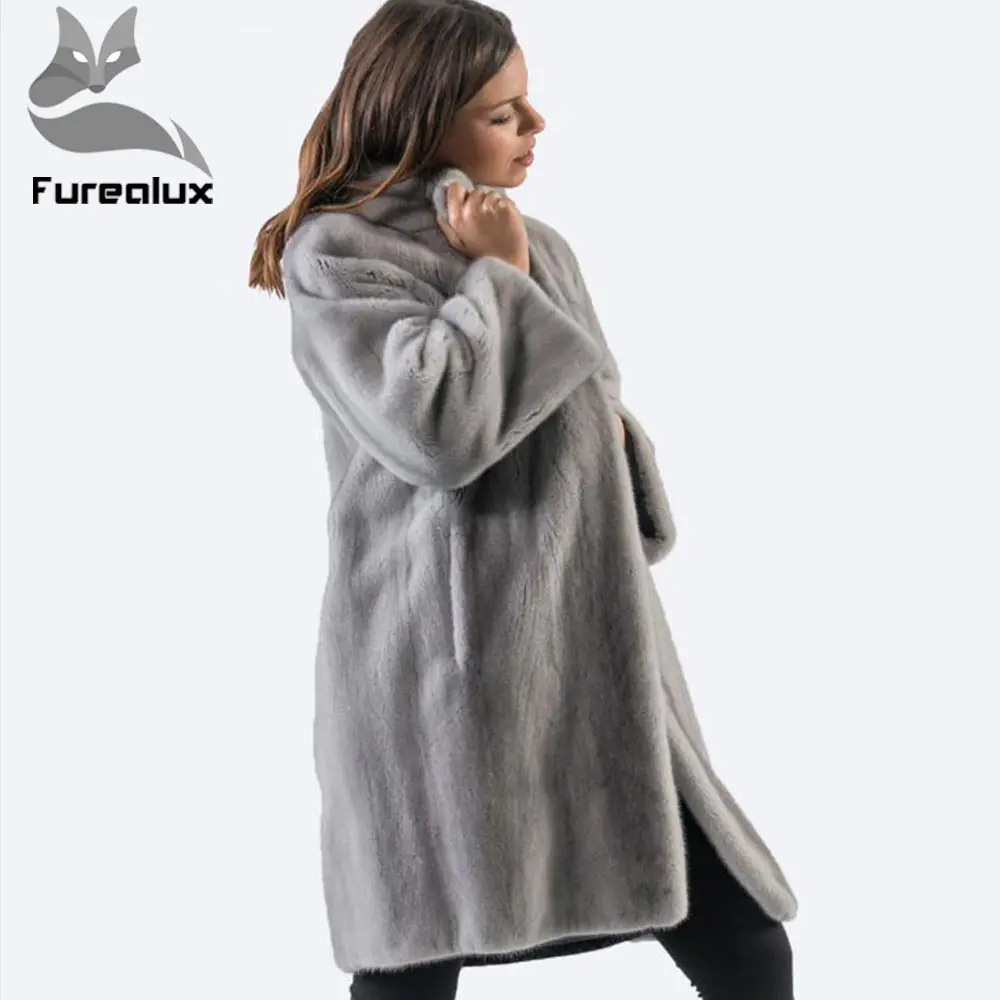 Furealux куртка из натурального меха норки с воротником-стойкой, пальто из натурального меха норки для куртки, женские Роскошные пальто, верхняя одежда для леди
