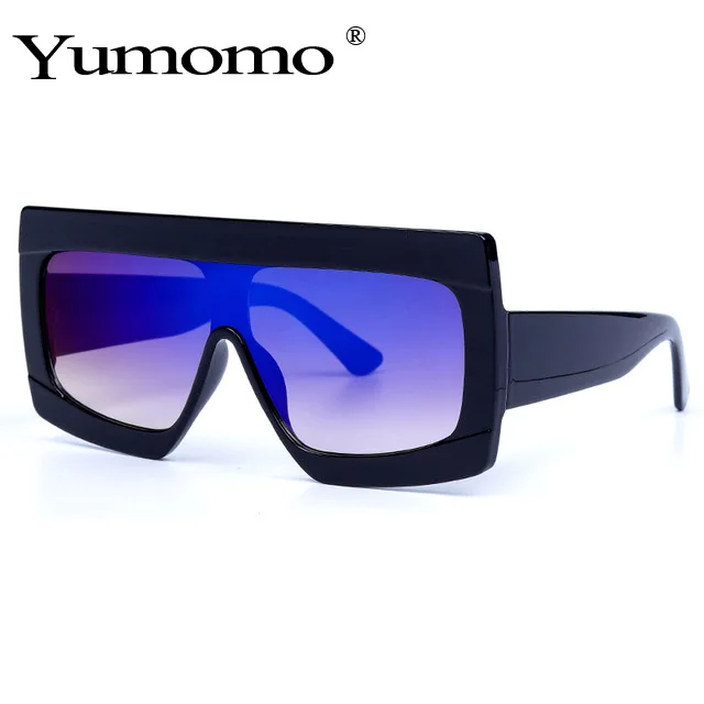 Yumomo Винтаж солнцезащитные очки женщина ретро Flat Top Марка оттенки солнцезащитные очки квадратный женские роскошные дизайнерские большие черные тёмные очки