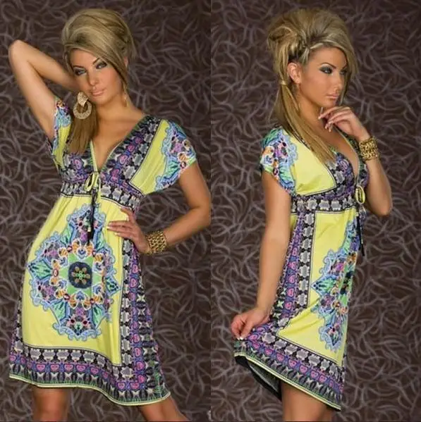 Женское винтажное пляжное платье в стиле Бохо с принтом пейсли и V образным