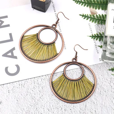 

Vintage Antique Gold Color Round Earring Charm Pendant Bohemian Punk Style Copper Drop Earrings Creative Girls Jewelry