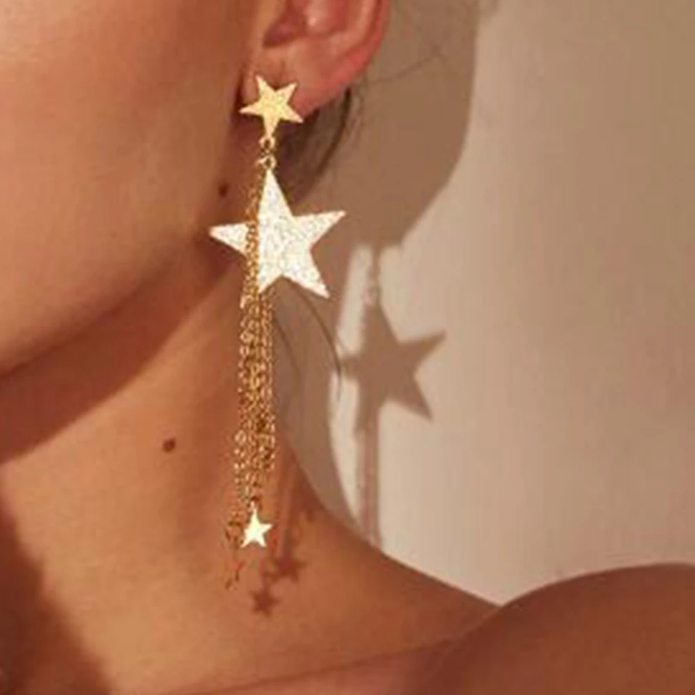 2 шт./компл. женские туфли в стиле ретро серьги пятиконечная звезда с длинной