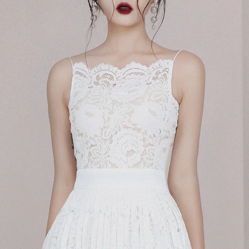 Женское мини-платье на бретельках Max Spri элегантное кружевное ТРАПЕЦИЕВИДНОЕ