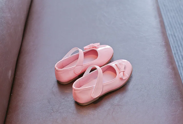 AFDSWG spring and autumn bow low heel pink little girls shoes leather black white shoes wedding girl red princess shoes