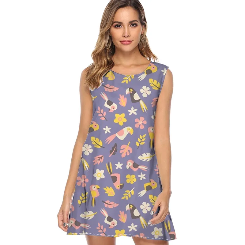 

New Fashion Women Owl is Calm Printed Dress 2019 O Neck Loose Mini Chiffon Shift Dress Casual Summer Boho Beach Dress