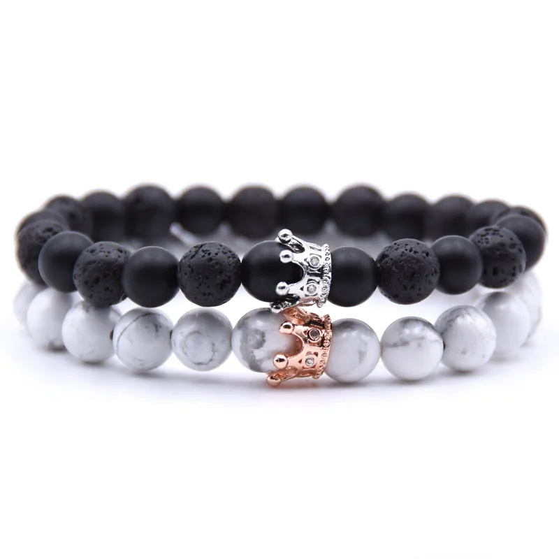 

Fashion new 2 pieces / set of natural stone crown bracelet ladies men's rose gold anddistance elastic bracelet lovers je