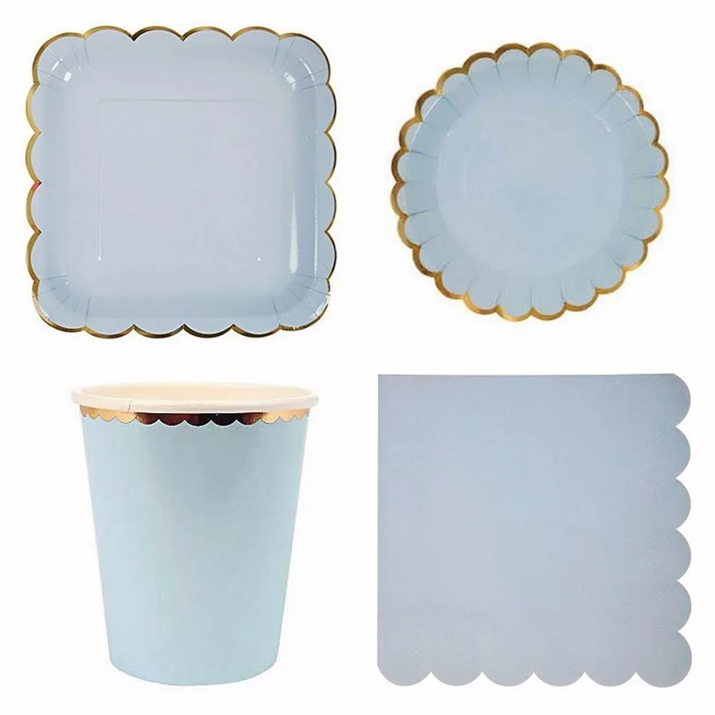 Light Blue 44 шт./компл. Бумага тарелки салфетки чашки вечерние одноразовая посуда металлик сплошной Цвет тема вечерние свадебные принадлежности для Рождества - Цвет: Light Blue