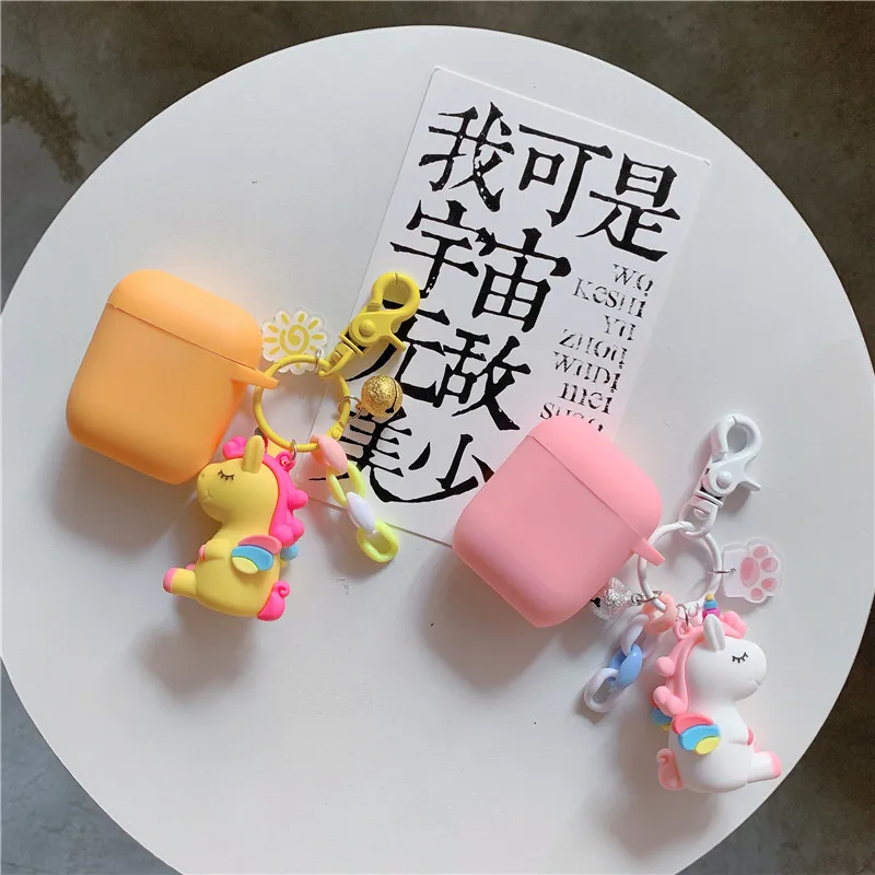 Candy Pink Case For Apple Airpods With Keychain Cute Duck Unicorn Silicone Bluetooth Earphone Cover Cartoon Headphones Case Box